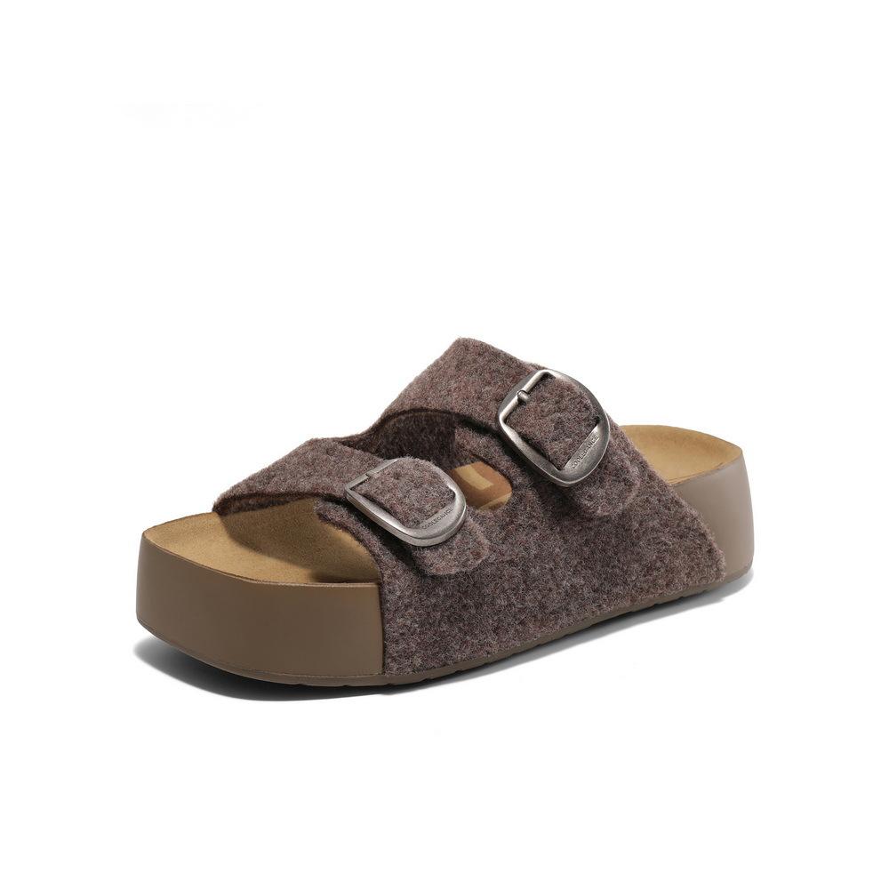 Platform slippers women's new double buckle with versatile beach cool slippers