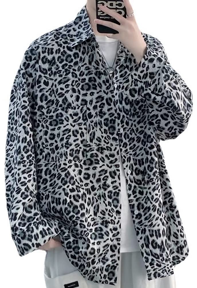 

Aspersio Leopard Print Long Sleeve Stylish Casual Shirt for Leopard Print Flashy Animal Patterned Long Sleeve Designer Colorful Bad Boy Pocket Long