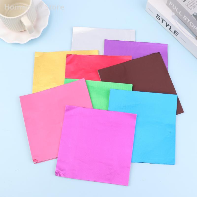 100Pcs 15x15CM Aluminum Foils Wrapping Paper Sheets Foil Candy Package Paper Chocolate Candy Sugar Food DIY Baking Supplies