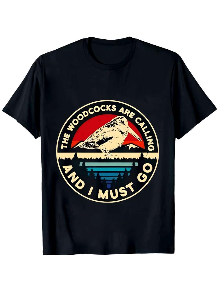 Retro Humorous TShirt for Woodcock Bird Hunters Featuring A Round Neck and Short Sleeves Perfect for Casual Wear