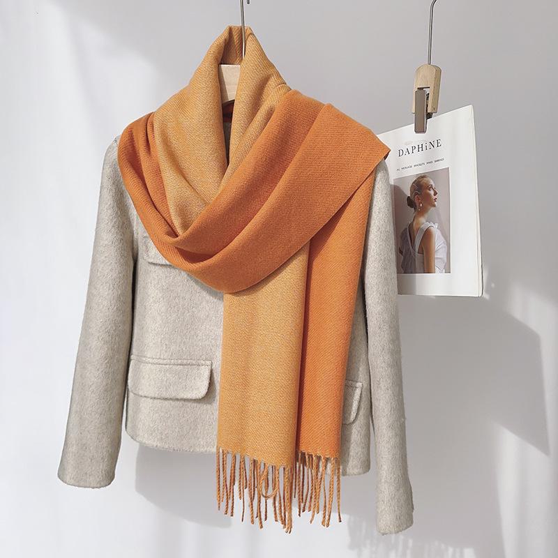 Double-Sided Solid Color Imitation Cashmere Scarf with Tassels – Cozy Korean Autumn/Winter Fashion for Students
