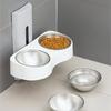 Large Capacity Cats Feeding Bowl Wall Mounted Watering Double Bowl Space Saving