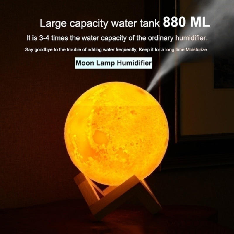 Moon Lamp Humidifier - Aromatherapy Diffuser LED Diffuser Moon Lamp with Cool Mist Humidifier Adjustable Brightness and Mist Mode