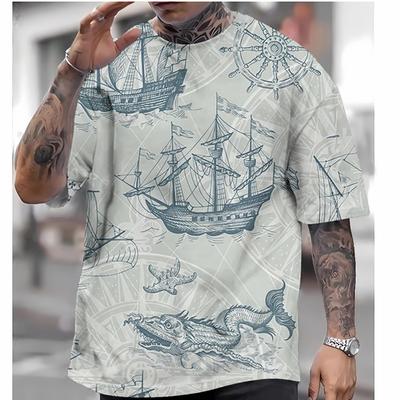 Lässige T-Shirts für Herren Kurzarm T-Shirt Tops 3D Kompass Druck Kleidung Harajuku Sommerkleidung Herren T-Shirt