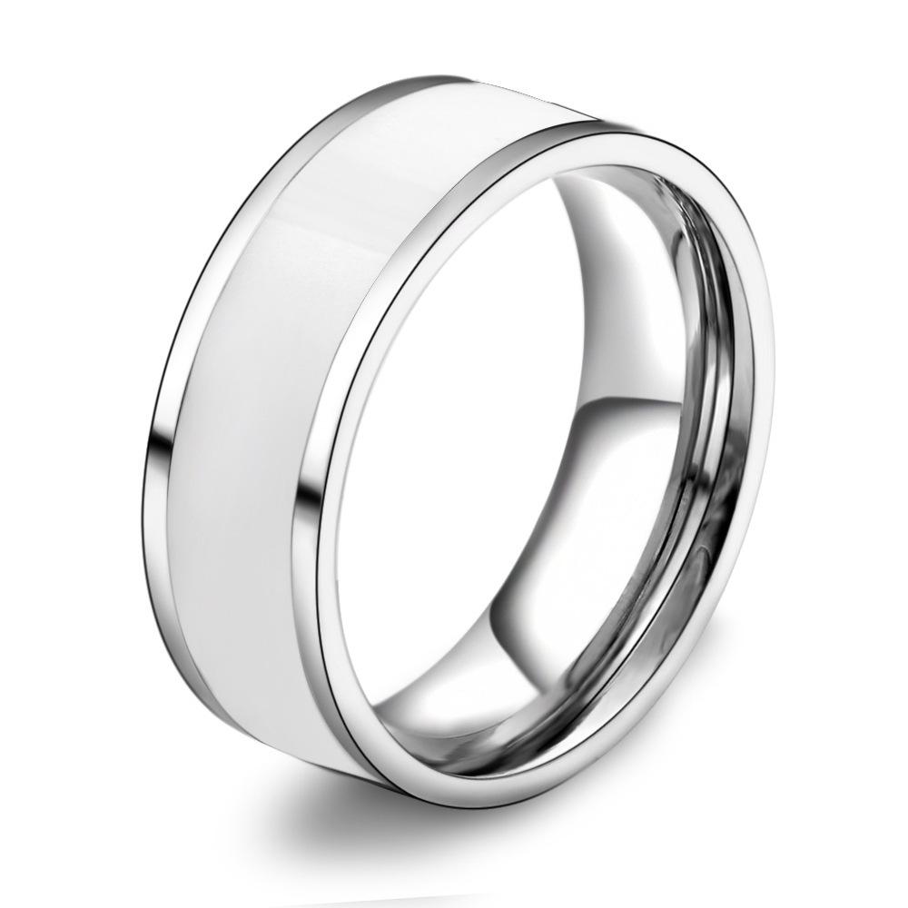 Персонализированное эмалированное модное кольцо из нержавеющей стали Size 10 белый