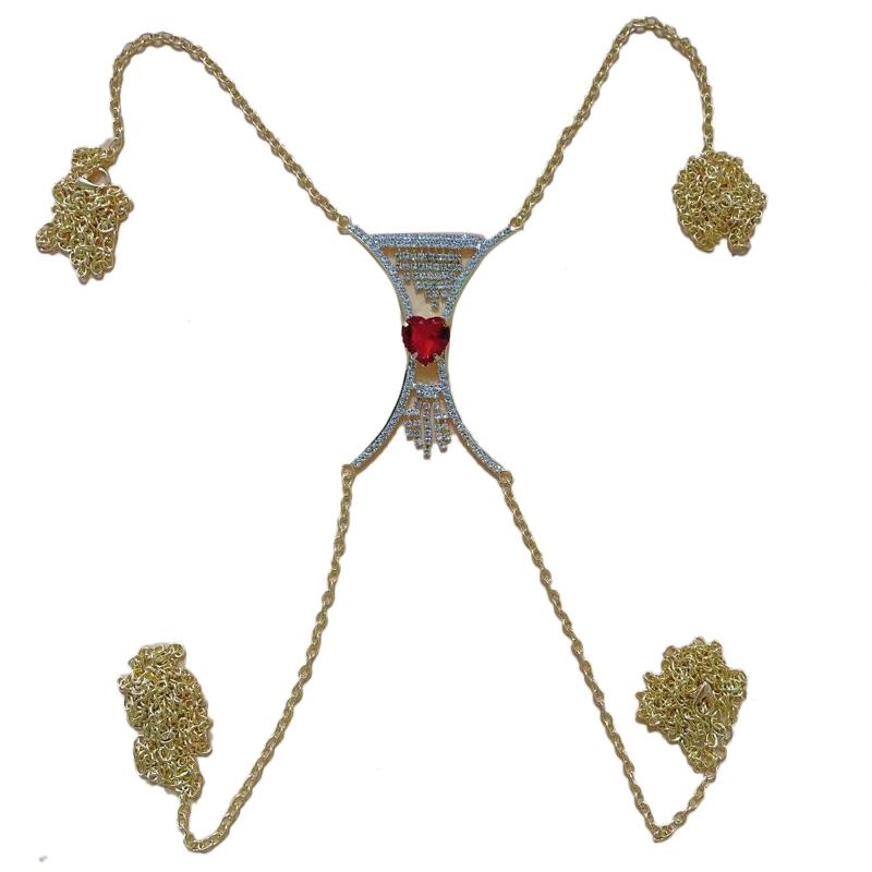 Luxury Heart Crystal Chest Bra Jewelry Rhinestones Body Chain Necklace Bra Chain Jewelry Body Jewelry For Women Sexy