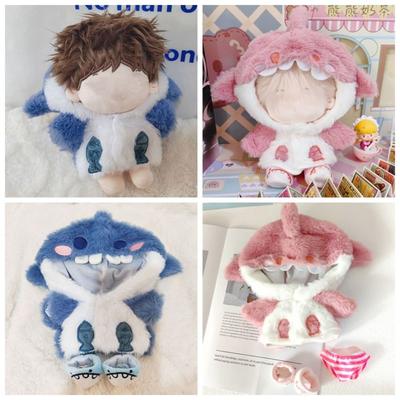 Vêtements de poupée 20 cm Tenue de remplacement Accessoires de poupée Manteau requin de dessin animé Rose Bleu Maison de jeu Miniatures Peluches Sweats à capuche