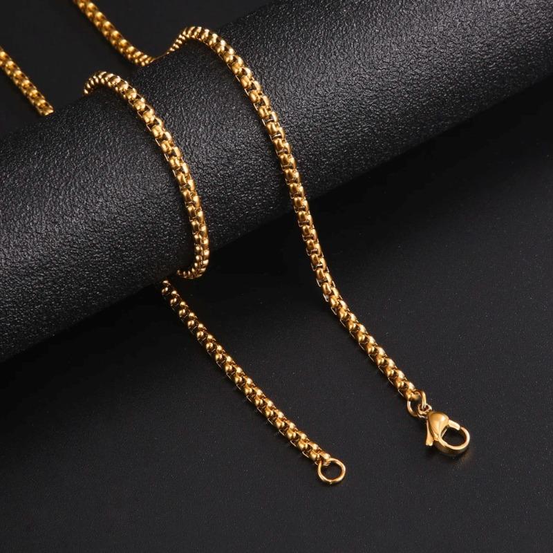 

Mary Stainless steel gold box chain necklace - punk style for men and women - 2-7mm thick long chain 60cm
