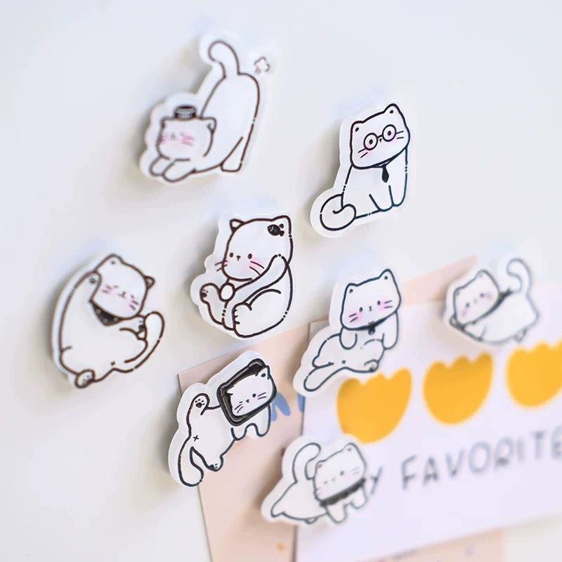 Creative Cat Fridge Magnets Sticker Cute Cartoon Acrylic Cat Stickers Kawaii Animal Stationery Diy Accessories Decoration Gift