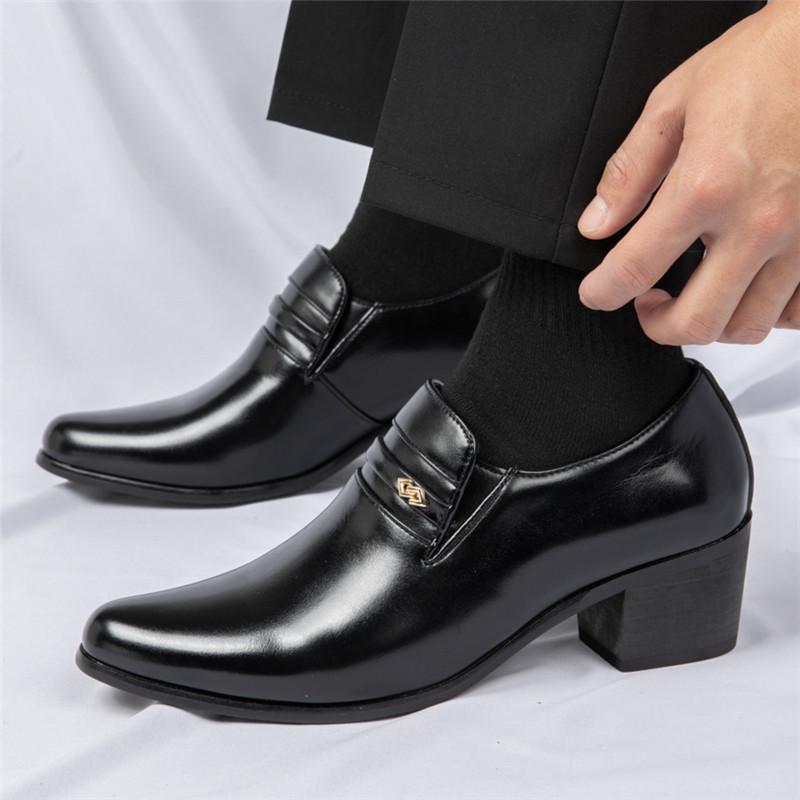 New Designer Pointed Thick-soled Height Increasing Cuban Shoes For Men Formal Wedding Homecoming Drss Sapato Social Masculino
