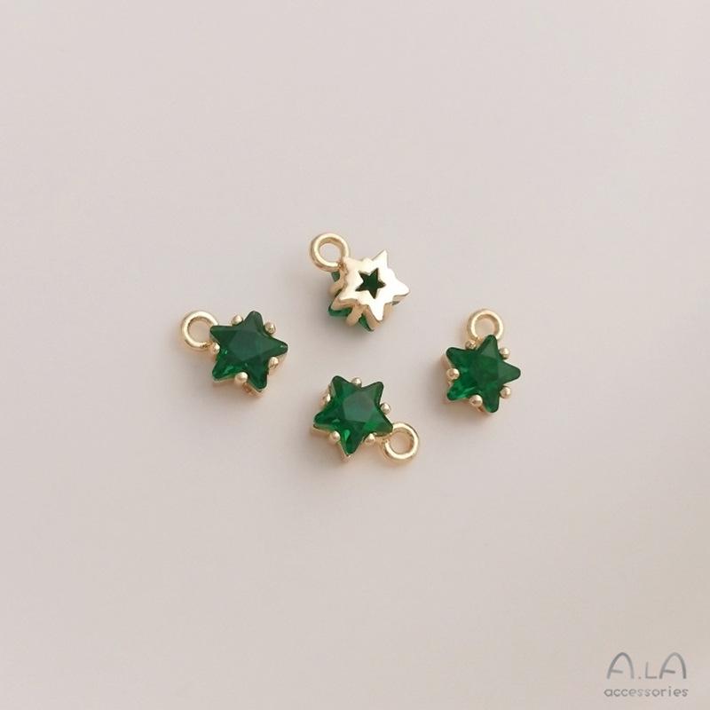 Colorful Pentagram Zircon Birthstone & Lucky Stone 14K Gold-Filled Pendant Charm with Long-Lasting Color.