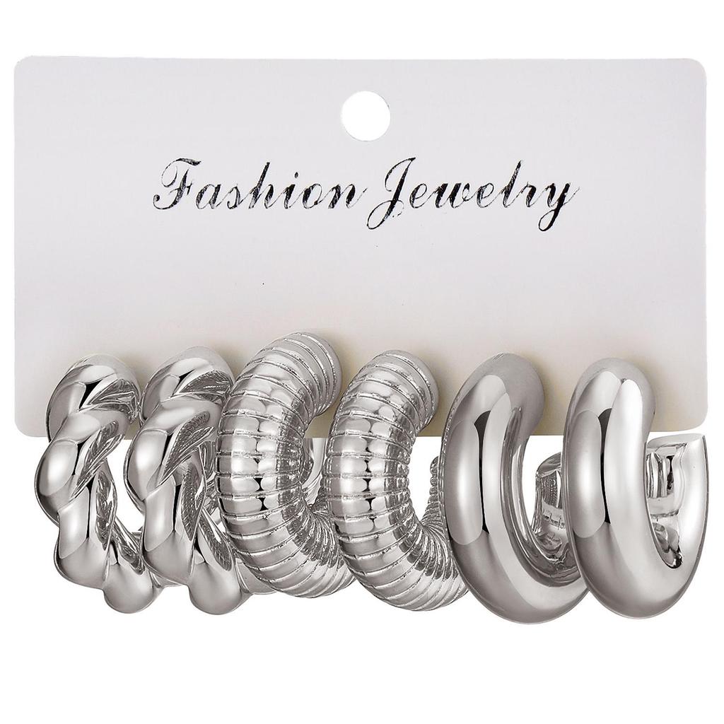 Guld C-formade Vattendroppe Örhängen Set - 3 Delar Trendiga Geometriska Creoler för Kvinnor