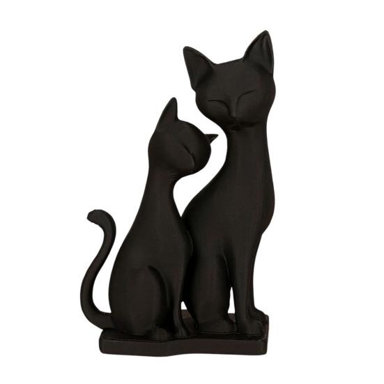 3D Printed Cat Figurine Sculpture Modern Black 2 Cats Intertwining Cat Statue