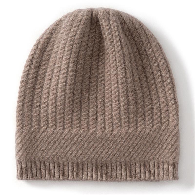 Women's 100% Pure Cashmere Ribbed Knit Hat - Stylish Solid Color, Warm Head Covering with Ear Protection