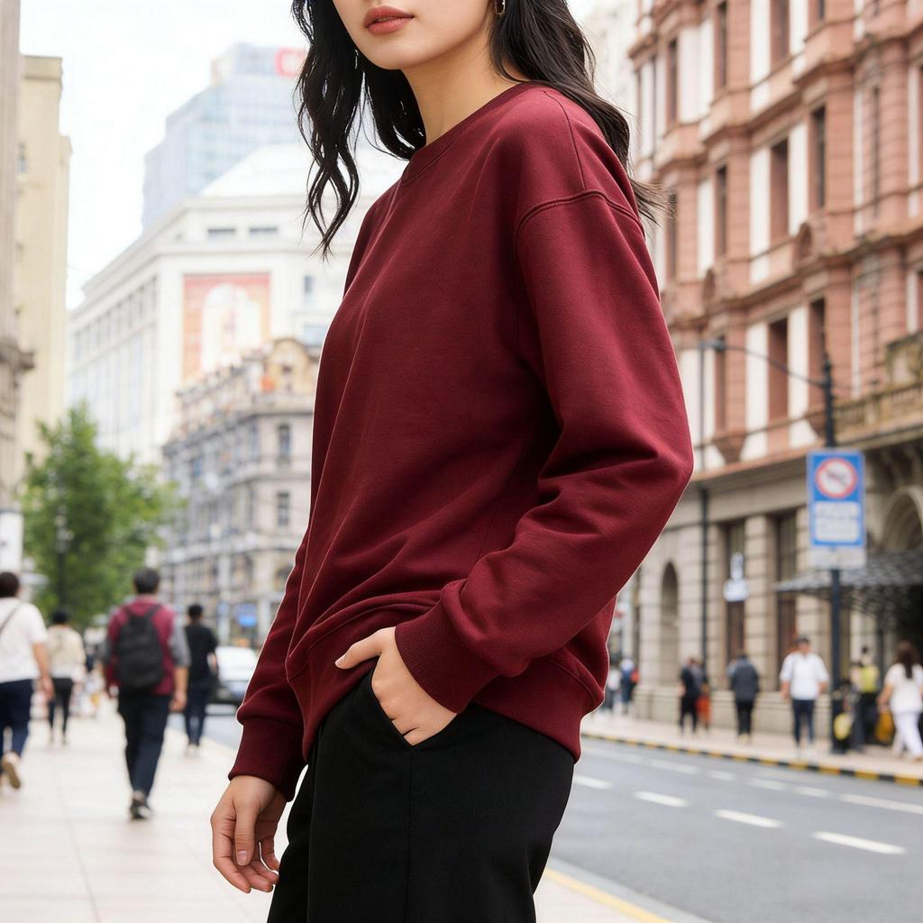 Trendy Women's White Loose Round Neck Sweatshirt - Long Sleeve, Solid Color, Autumn/Winter Style