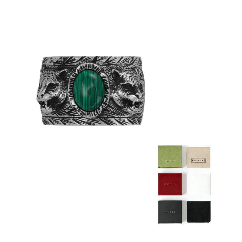 GUCCI Garden 925 Sterling Silver Malachite Rings Unisex Silver/Green 461991-08349-4401