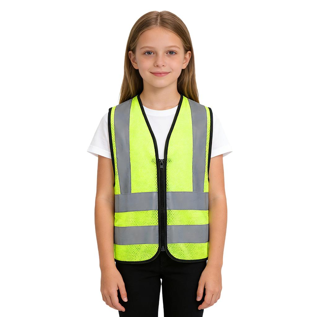 Unisex Dětská Reflexní Bezpečnostní Vesta Bez Rukávů Vysoká Viditelnost Zip Vestička Kostým pro Venkovní Aktivity