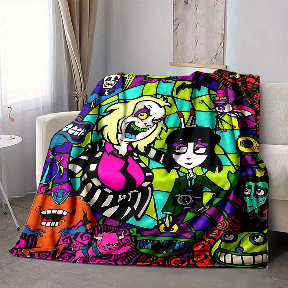 1pc Beetlejuice Blanket Lightweight Flannel Throw For Sofa, Bed, Travel, Camping, Livingroom, Office, Couch, Chair, And Bed
