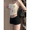 Spring-Summer Black Low-Waist Slimming Leggings and Ultra-Short Denim Hot Pants