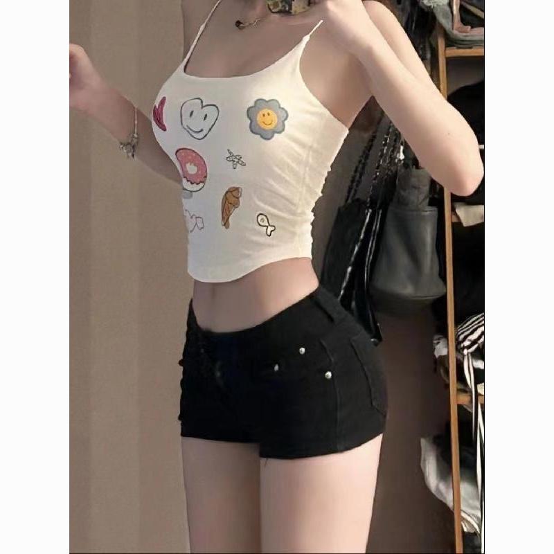 

Spring-Summer Black Low-Waist Slimming Leggings and Ultra-Short Denim Hot Pants S чёрный