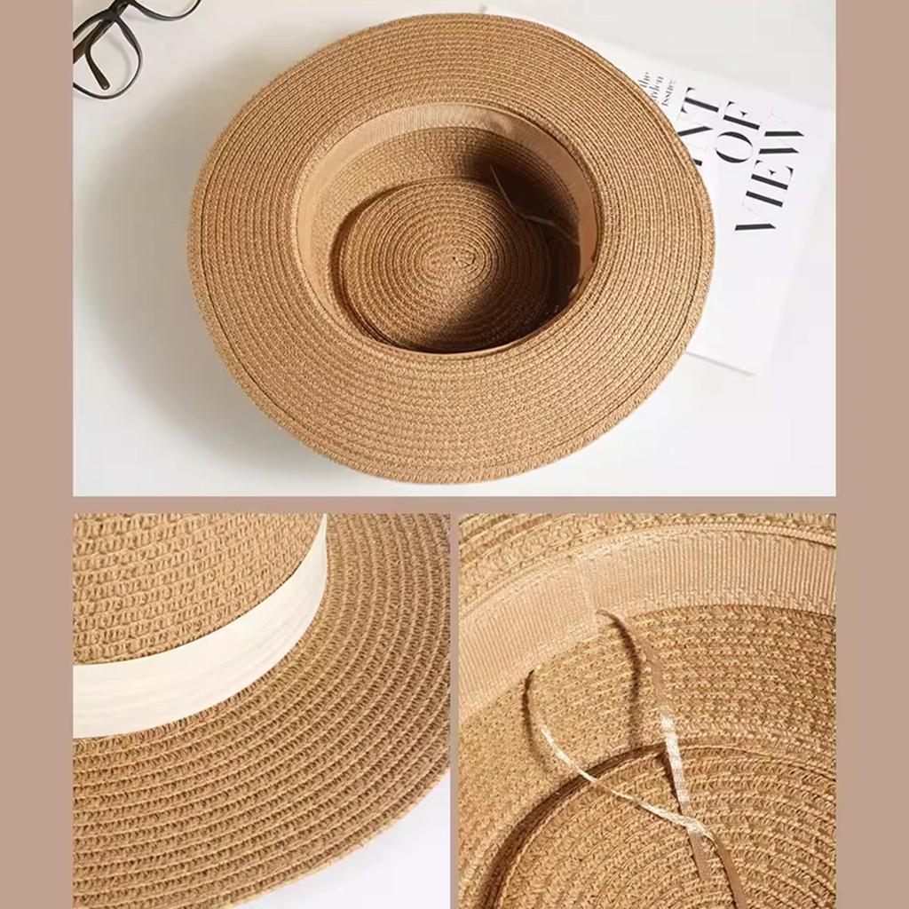 Vintage flat-top straw hat children, new spring and summer seaside vacation sunshade top hat, sunscreen sun hat