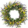 22 Inch Artificial Summer Wreath Daisy and Lavender Wreath with Wildflowers for Home Wall Farmhouse Springtime Easter Holiday Party