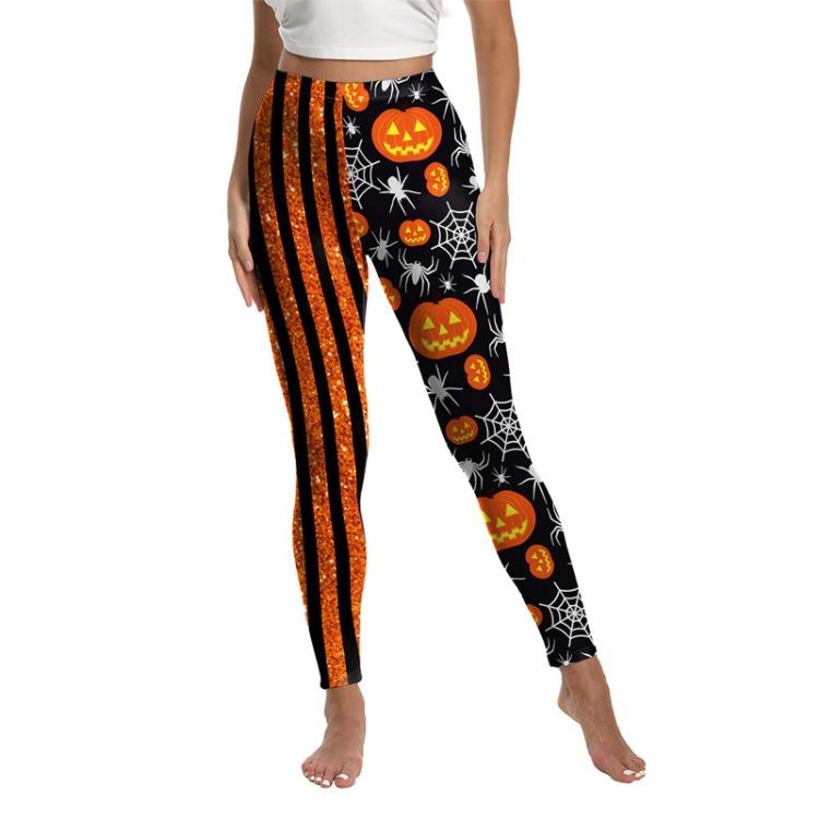 Halloween Striped Printed Sports Leggings Women Casual Funny Pants