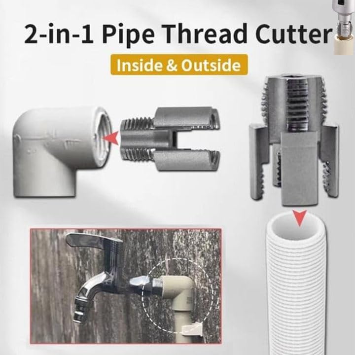 Integrated Internal & External Pipe Threading Tool, 2025 New Pipe Thread Cutting Tool, Pvc Thread Maker Tool for Electric Drill, Pvc Pipe Threading
