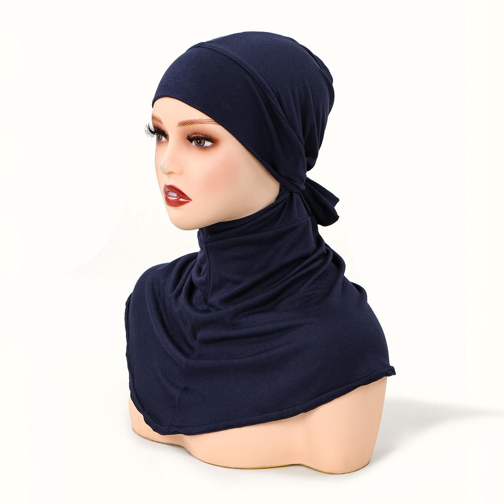 Modal Jersey Alfaro Hijab Cap Full Coverage Tie Back Under Cap Solid Color Muslim Woman Hijab Turban Innerscarf Bonnet 50*52Cm