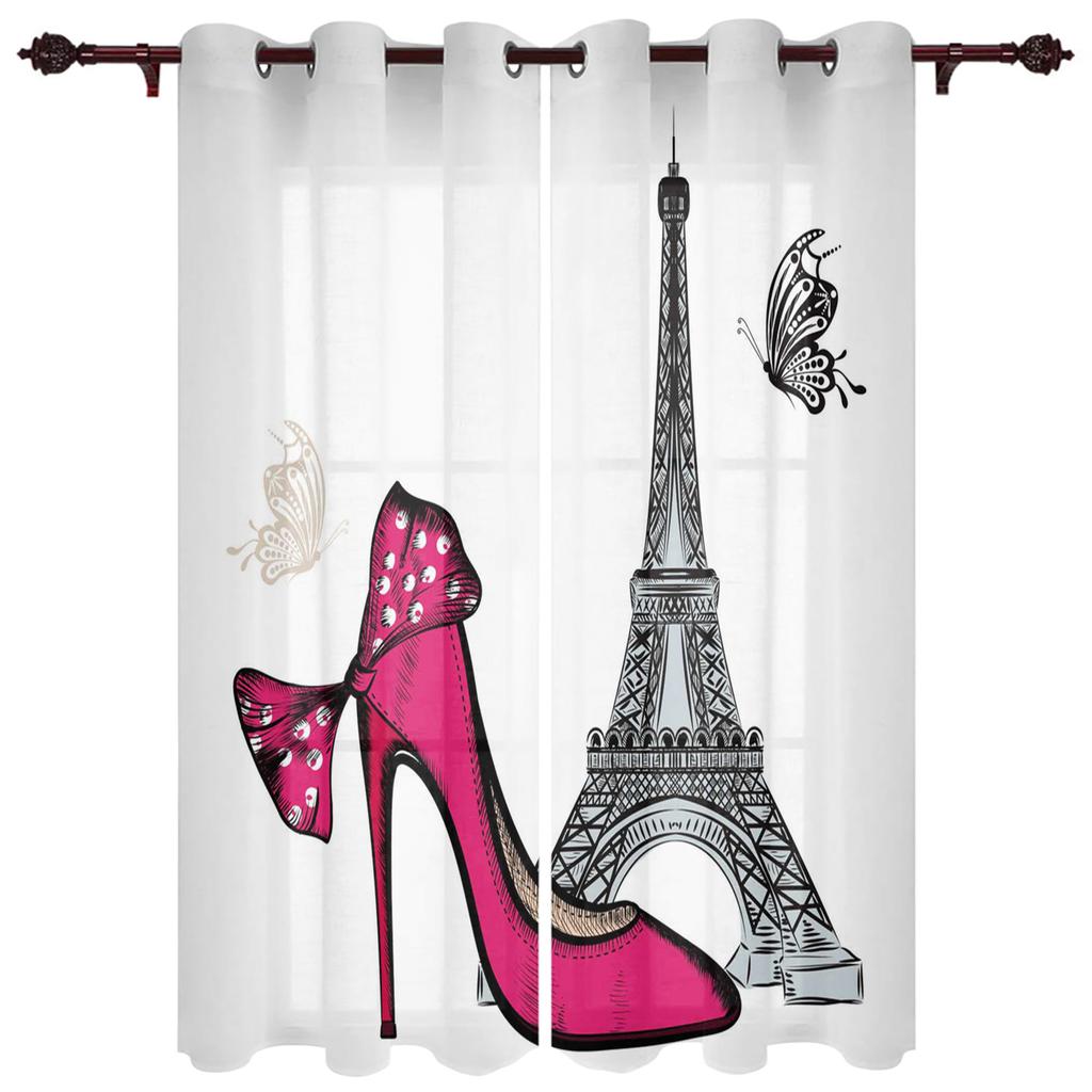 Paris Architecture Pink Window Curtains Bedroom Kitchen Curtain Panel Christmas Home Decor Curtains for Living Room
