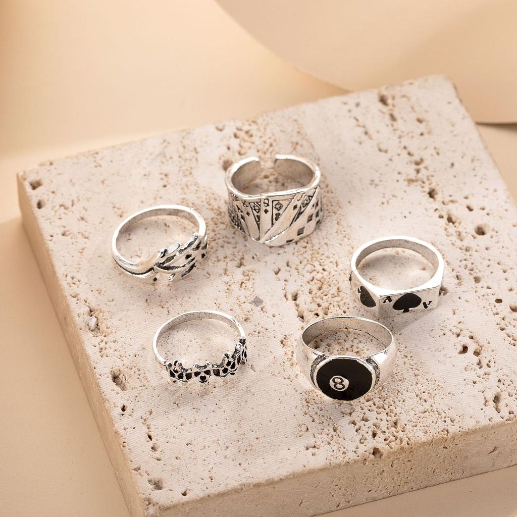 Pokerring Retro Pik-Kartenring Kreativer Persönlichkeits-Gelenkring-Set 5-teiliges Set