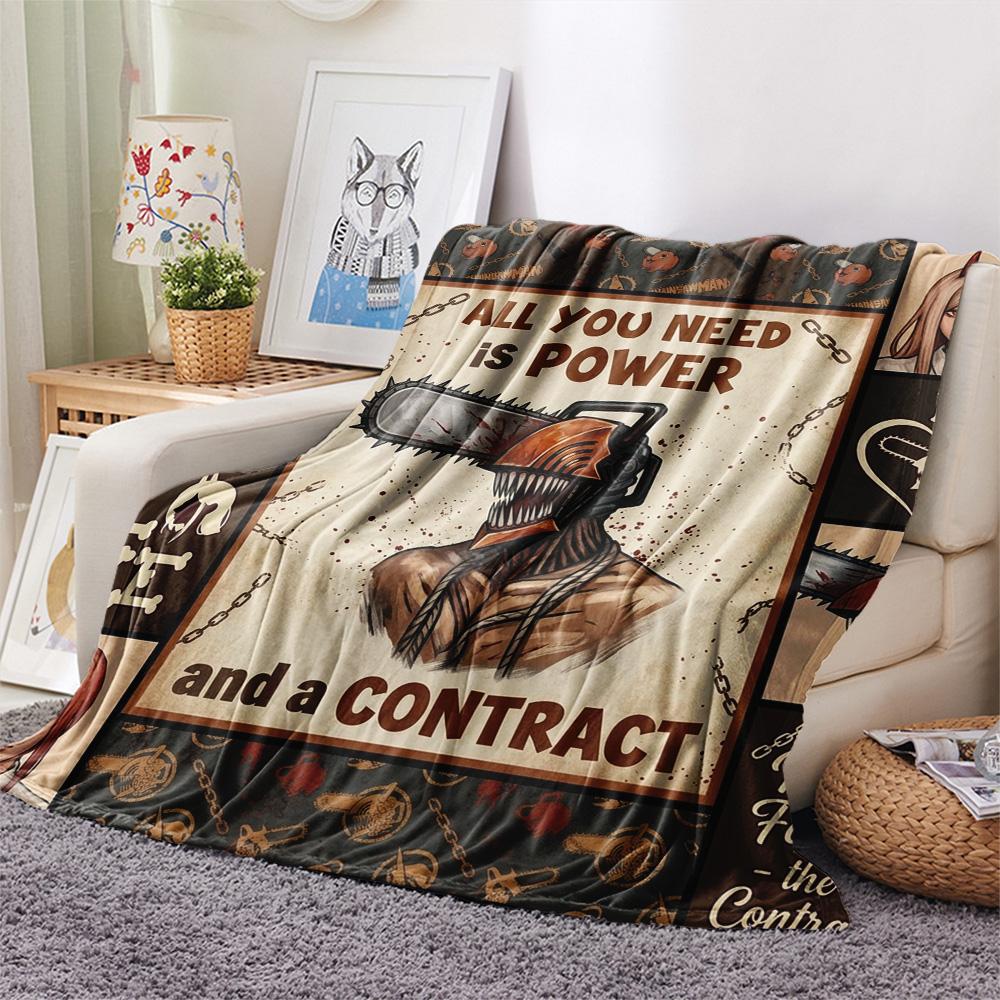 1 Stück Chainsaw Man Gemustert Flanelldecke Geeignet für Alle Jahreszeiten Für Heimdekoration Wärme Und Komfort Geschenke Feiertagsgeschenk