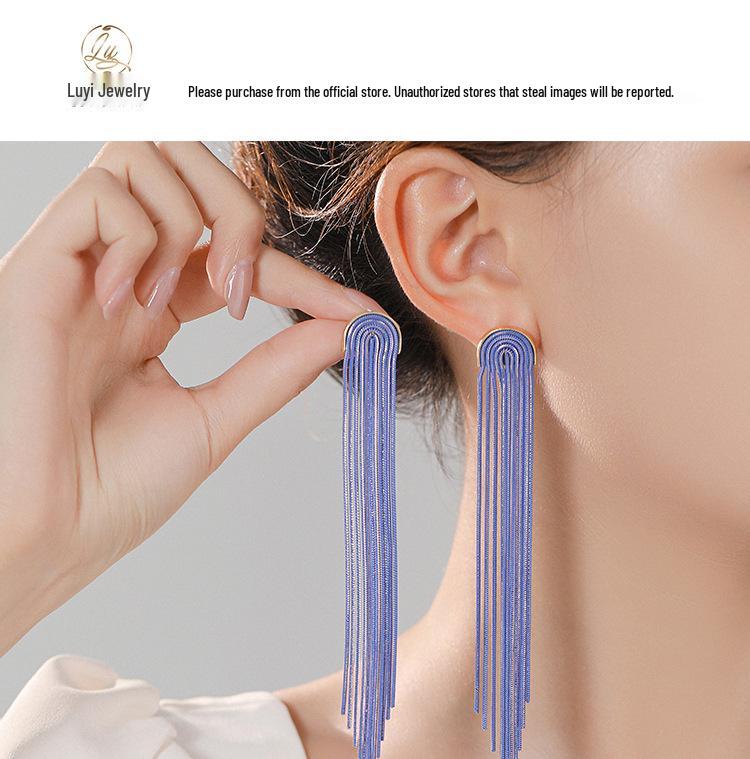 2023 Trendy Long Tassel Earrings for Women: European & American Style, Exuding Light Luxury and Exaggerated Elegance