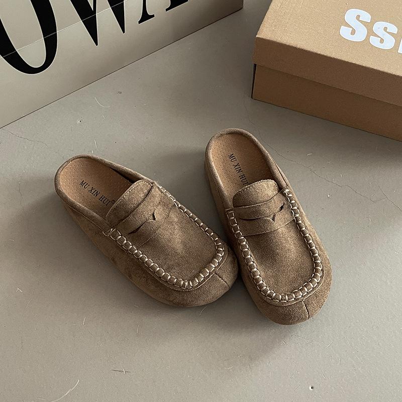 Frosted Comfortable Suede Bag Head Slippers Casual Muller Shoes Autumn and Winter Fashion Retro Style Lazy Girl Birkentow