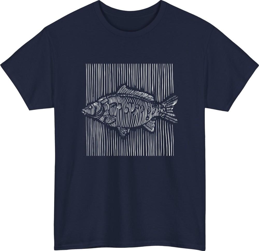 Vintage carp fishing unisex tshirt  retro linocut fish angler gift tee S