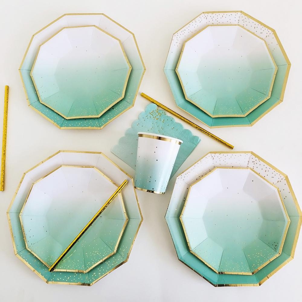 Party Teller Rosa Regenbogen Goldpunkt Speiseteller/Becher/Strohhalme/Serviettenteller Party Geburtstag Hochzeitsfeier Event Tischgeschirr Dekoration