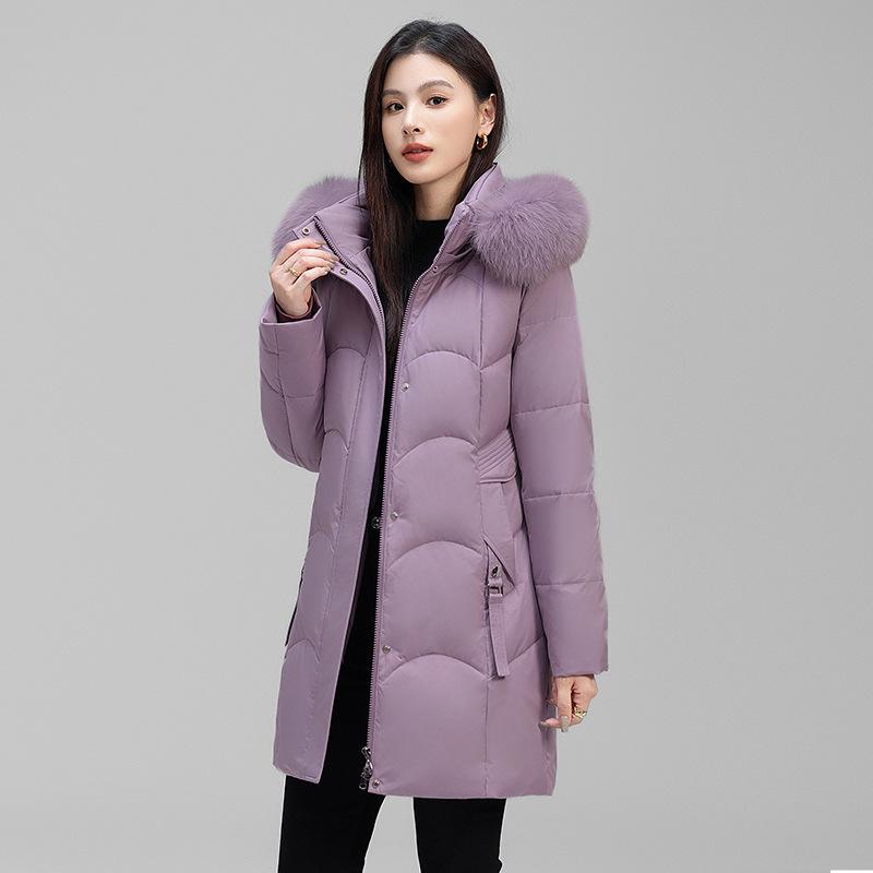 Women's Medium and Long Winter New Hooded Slim-fitting Thickened Fashionable Big Fur Collar Warm Jacket