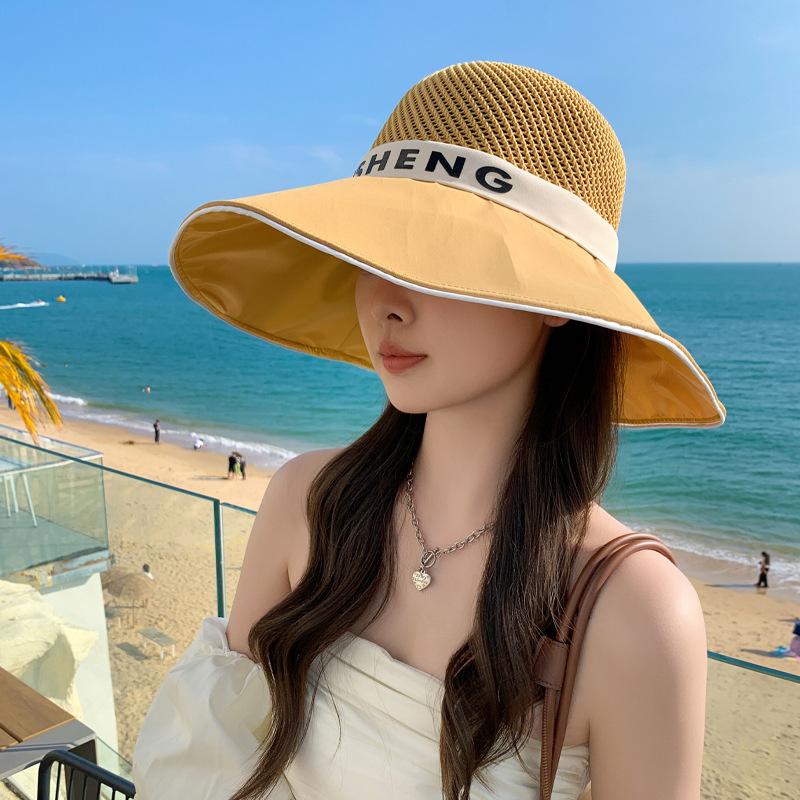 

Summer hat women s knitted mesh bucket hat alphabet sun protection sun hat summer seaside travel sun hat Average size