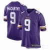 NFL Minnesota Vikings 18 Jefferson 9 McCarthy Morado Blanco Bordado Camiseta de Fútbol para Hombre Manga Corta Ropa Deportiva