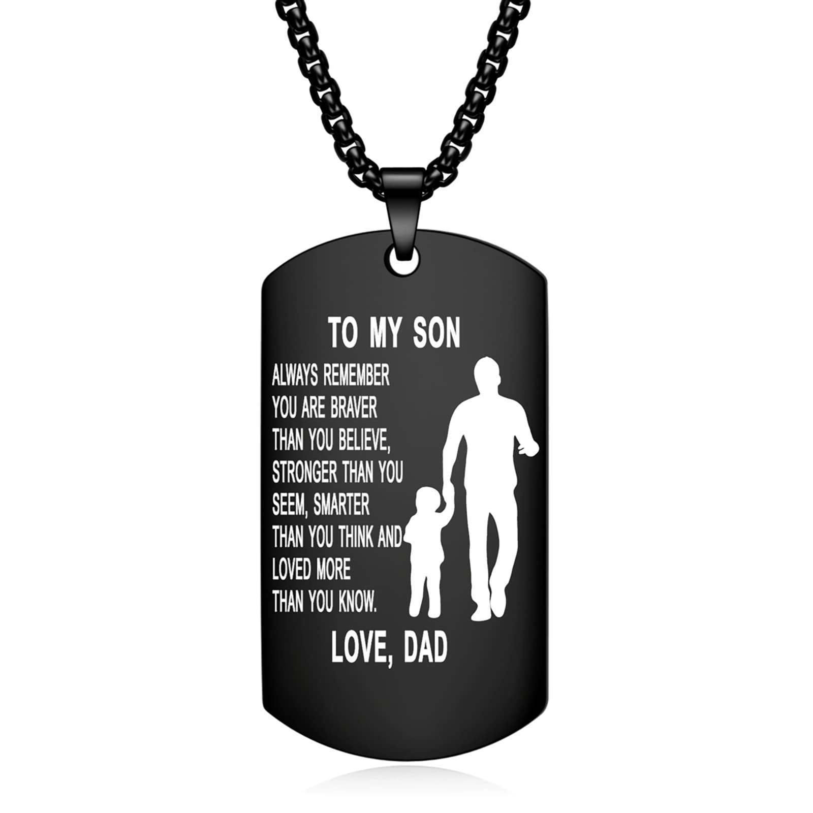 

To My Son Dog Tag Pendant Necklace Inspirational Words Engraved Birthday Graduation Gift for Son from Mom Dad