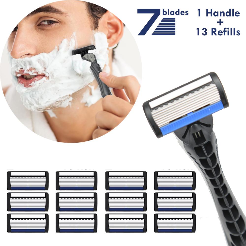 Men's Waterproof Manual Razor Seven Layer Stainless Steel Blade Classic Shaving No Skin Irritation Old School Shaver Heads