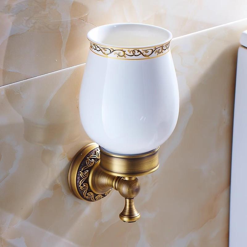 Suporte para escova de vaso sanitário em bronze antigo com escova esculpida em latão para banheiro e conjunto de suporte para escova de limpeza