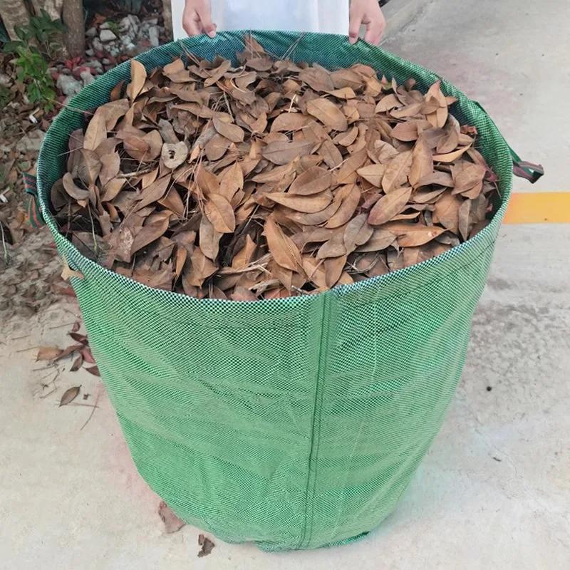 Large Capacity Garden Leaf Bag Branches and Fallen Leaves Collection Bag Dark Green PP Woven Reusable Plant Garbage Bag Supplies