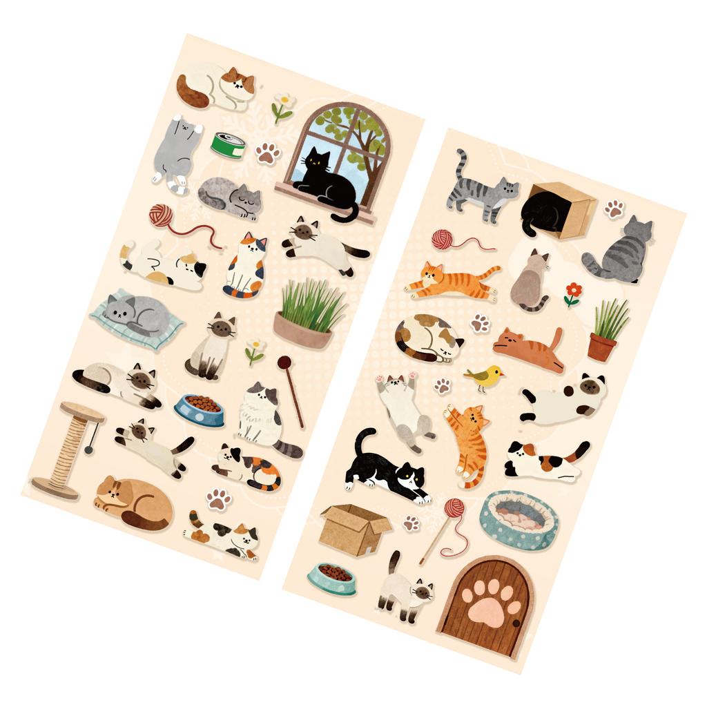 Cartoon Kitten Animal Sticker Adhesive Paper PVC Sticker for Scrapbooking Journal Phone Decoration Classroom Rewarding