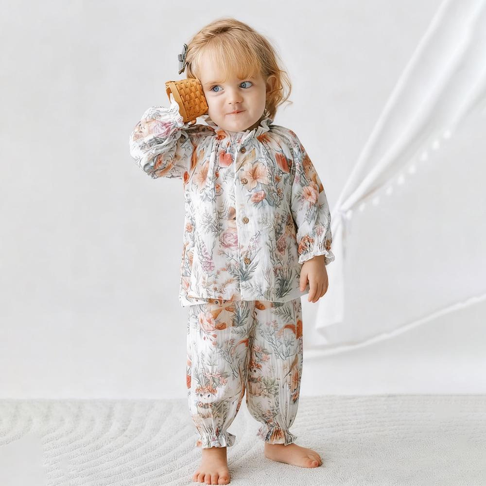 Весенний Детский Костюм для Маленькой Девочки Хлопковый Цветочный Блузка с Длинным Рукавом + Брюки Наряды для Малышей 6-12M 73