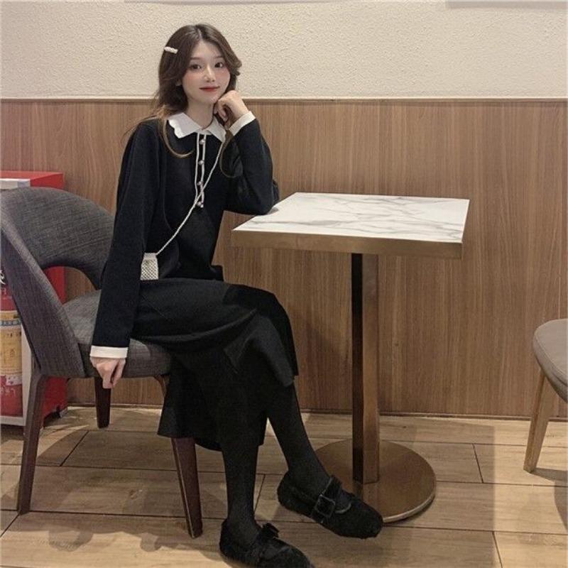 Knitted design base fishtail slim dress women's autumn and winter medium and long sweater skirt