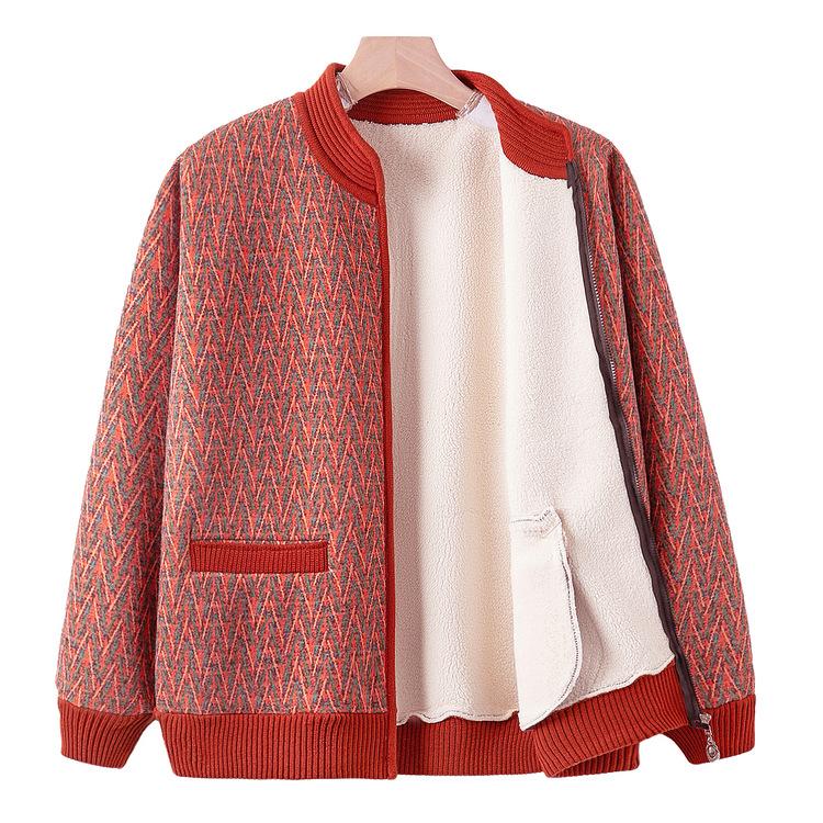 Grandma Autumn and Winter Coat Plus Velvet Thickened Sweater New Style Middle-aged and Elderly Mothers Winter Clothes Old Ladies