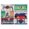 Auffällige Retro-Nummernschild-Metall-Deko - Italien, Brasilien, Japan & Mehr! - Massives Metall mit ausgeprägten Länderlogos