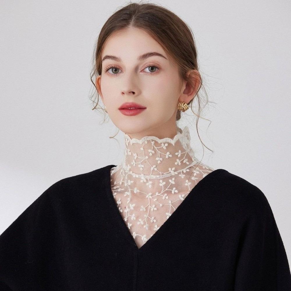 Transparent Lace Fake False Collar Hollow Floral Embroidery Petal Statement Collar Black and Apricot Elegant False Blouse Office