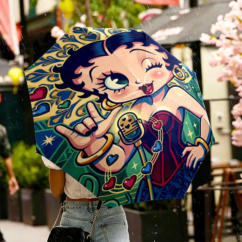 Betty Boop Print Umbrella Automatic Opening/ Closing - Portable Foldable Design - Daily Use for Travel/Outdoor - Gift for Birthday